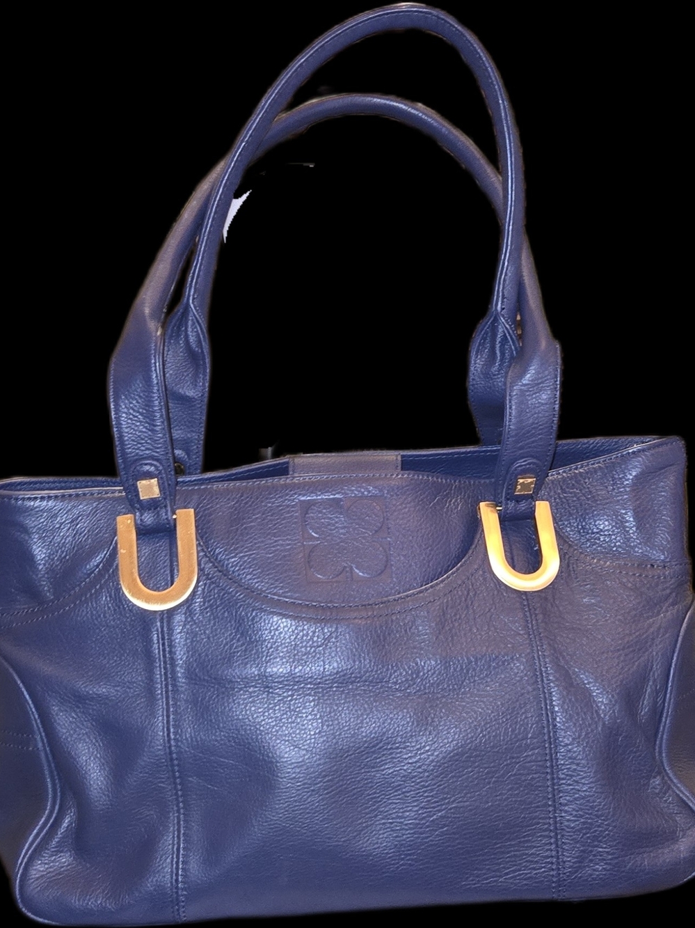 Vintage Liz Claiborne Blue Leather Tote Bag with Gold Hardware, Great Condition!